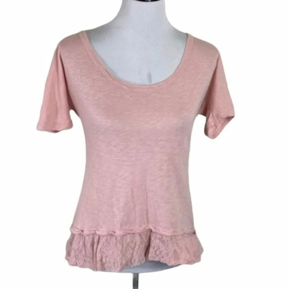 Eyeshadow S pink cotton top with ruffle hem top‎